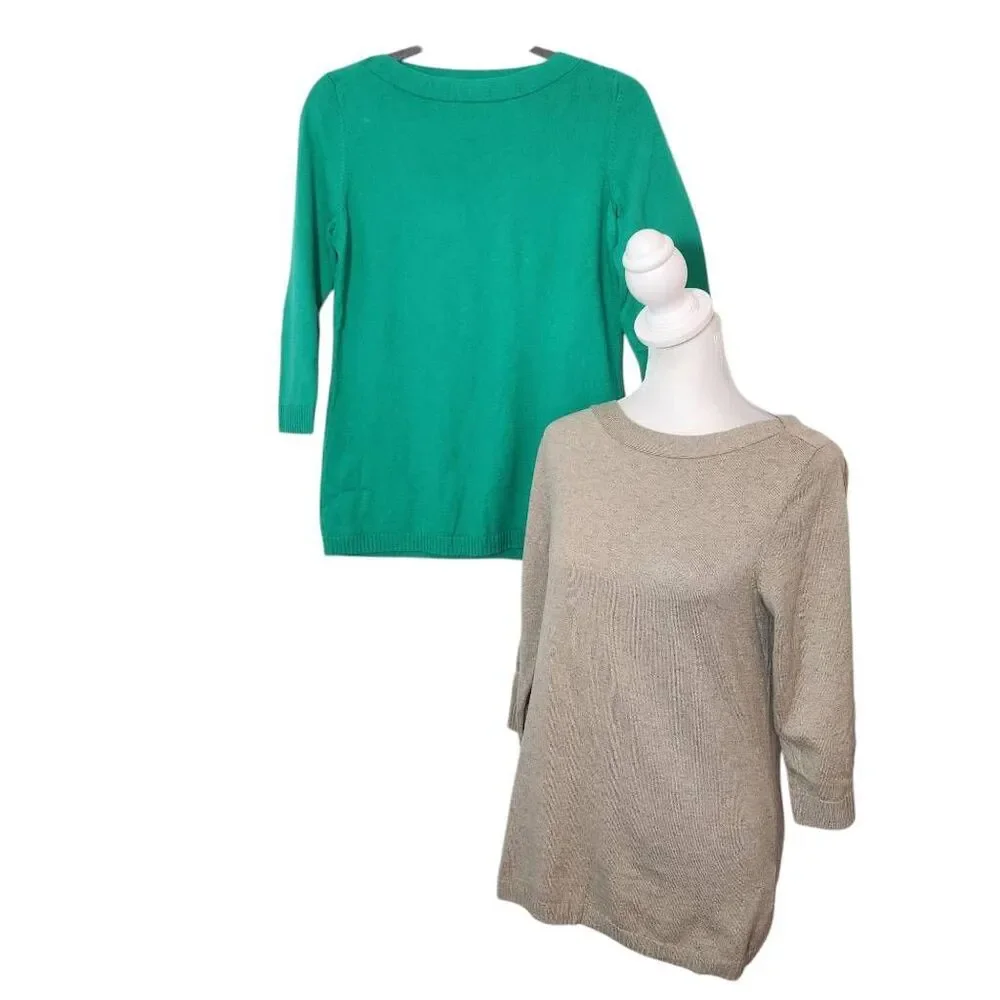 D&Co. Bundle of 2 Sweaters Size XXS Tan Boatneck Sweater Green Boatneck Sweater